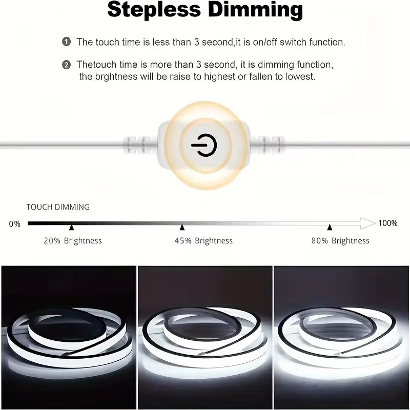 π‘ Touch Sensor Neon LED Strip Light 5V USB β Dimmable, Waterproof & Flexible LED Rope for Room, Gaming & Outdoor Decoration