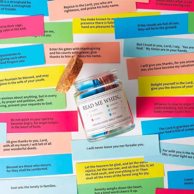 German/Spanish/English Bible Verses Jar for Emotions and Feelings Bible Verses in a Jar Bible Verses Color Coded Bible Verses