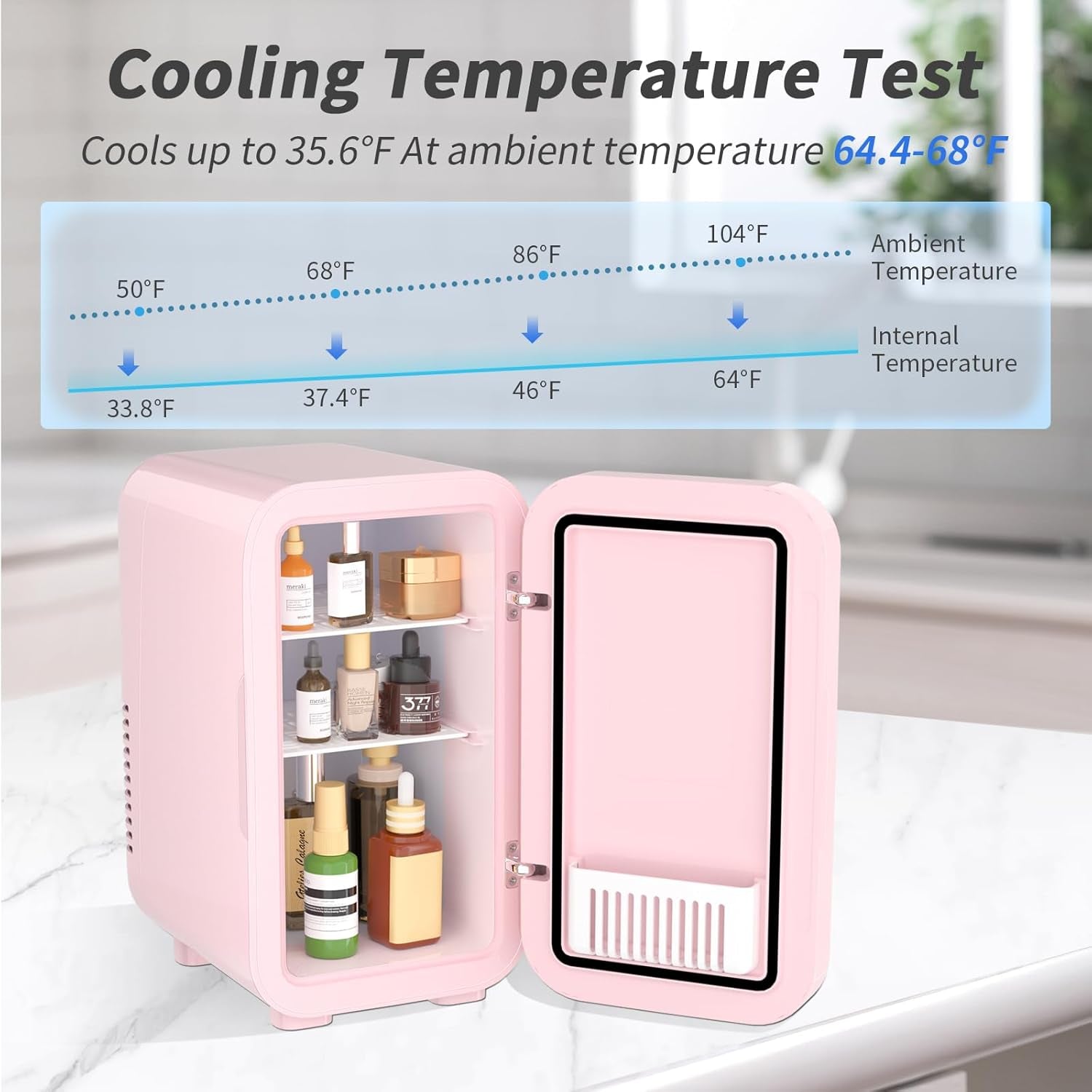 Mini Fridge, 6 Liter/8 Can 110V AC/DC Portable Thermoelectric Cooler Refrigerators for Bedroom, Skincare, Beverage, Office, Dorm Room and Car, Pink