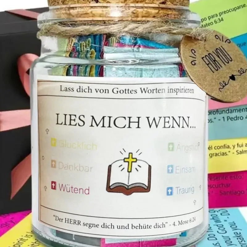 German/Spanish/English Bible Verses Jar for Emotions and Feelings Bible Verses in a Jar Bible Verses Color Coded Bible Verses
