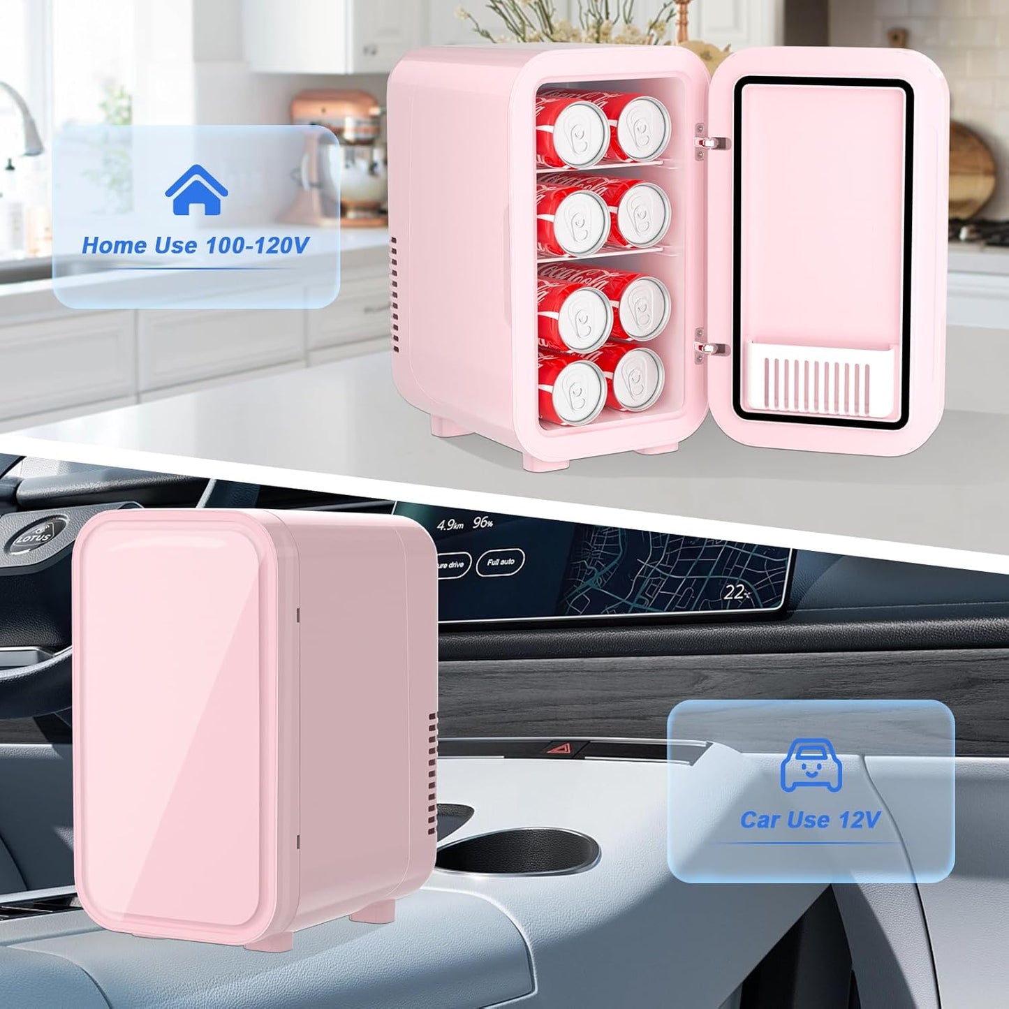 Mini Fridge, 6 Liter/8 Can 110V AC/DC Portable Thermoelectric Cooler Refrigerators for Bedroom, Skincare, Beverage, Office, Dorm Room and Car, Pink