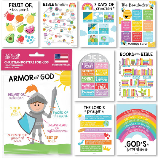 Sunday School Decorations for Classroom – 9 Bible Posters for Kids, 11X14In Book