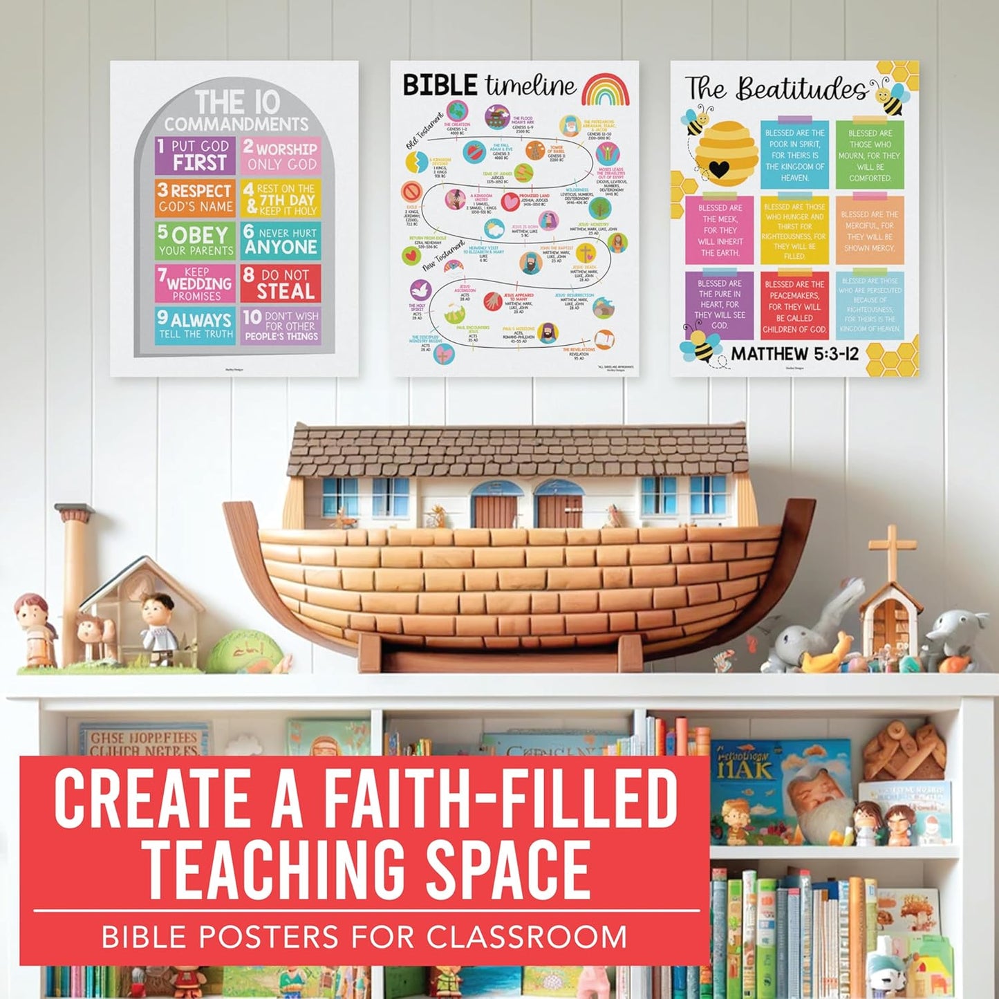Sunday School Decorations for Classroom – 9 Bible Posters for Kids, 11X14In Book