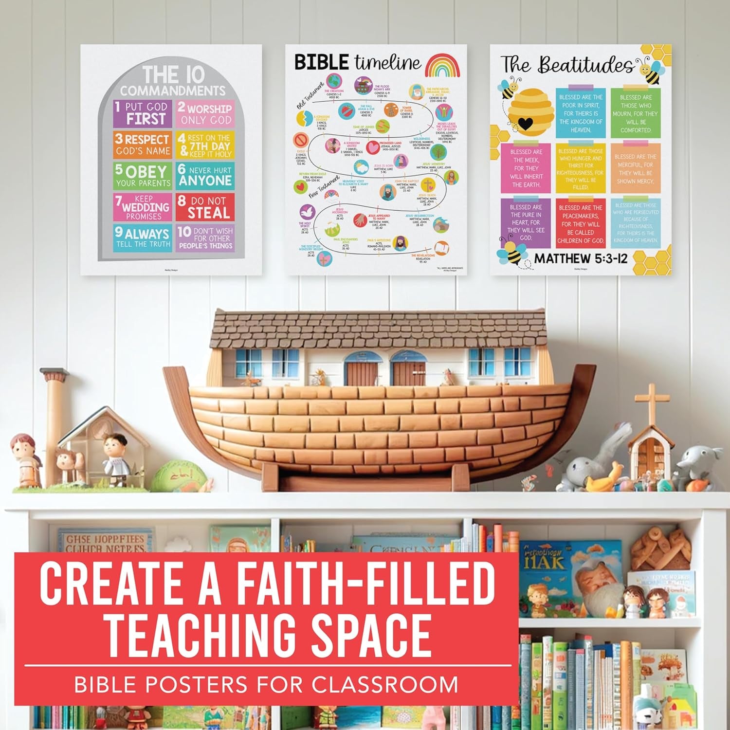 Sunday School Decorations for Classroom – 9 Bible Posters for Kids, 11X14In Book