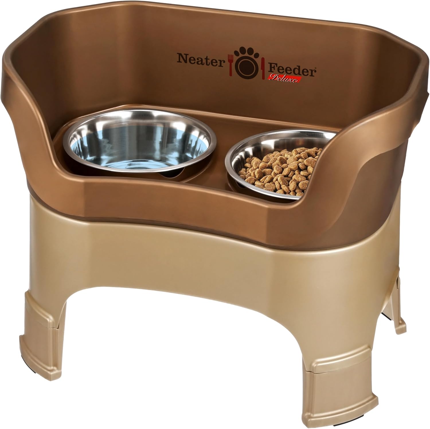 Neater Feeder Deluxe Mess Proof Dog Bowls Elevated for Small Breeds – Made in USA – No Spill Raised Dog Food Bowl Stand W/Leg Extensions – Stainless Steel Dog Food and Water Bowl Set – Black