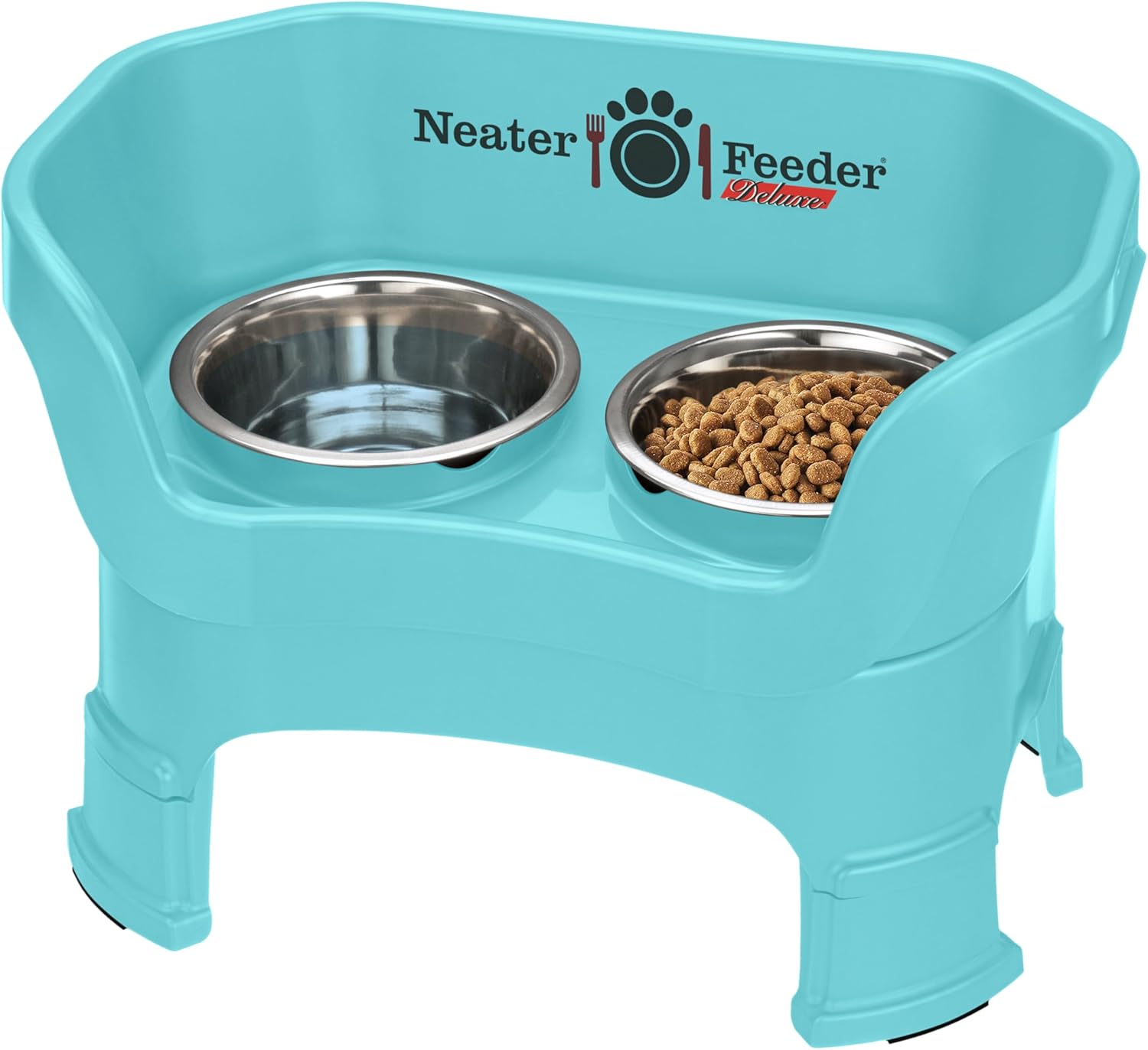 Neater Feeder Deluxe Mess Proof Dog Bowls Elevated for Small Breeds – Made in USA – No Spill Raised Dog Food Bowl Stand W/Leg Extensions – Stainless Steel Dog Food and Water Bowl Set – Black