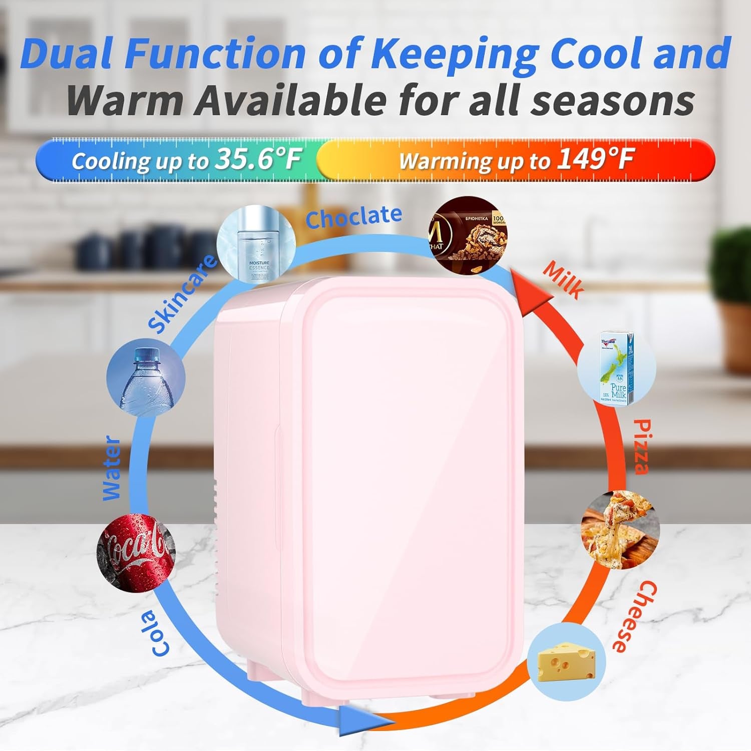 Mini Fridge, 6 Liter/8 Can 110V AC/DC Portable Thermoelectric Cooler Refrigerators for Bedroom, Skincare, Beverage, Office, Dorm Room and Car, Pink
