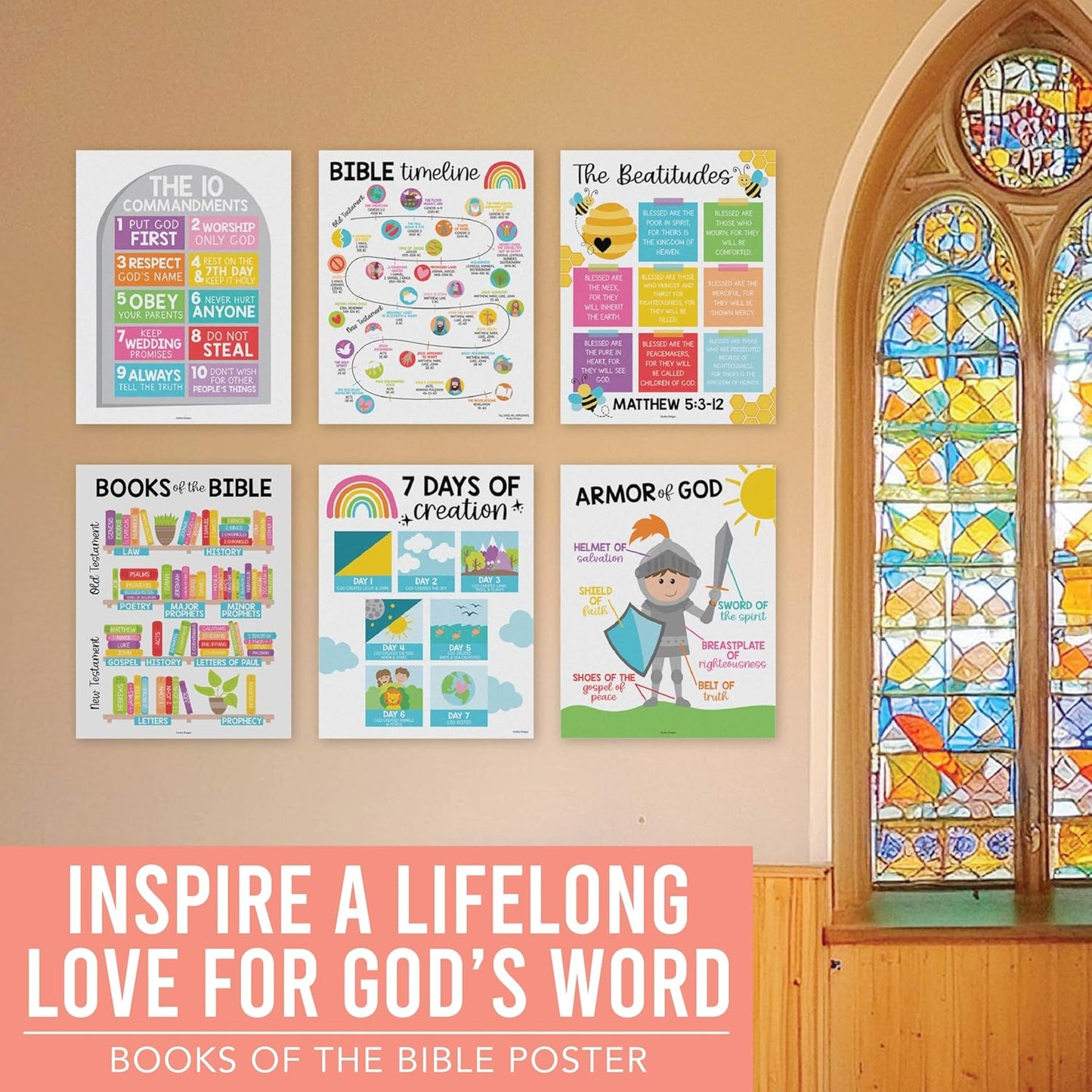 Sunday School Decorations for Classroom – 9 Bible Posters for Kids, 11X14In Book