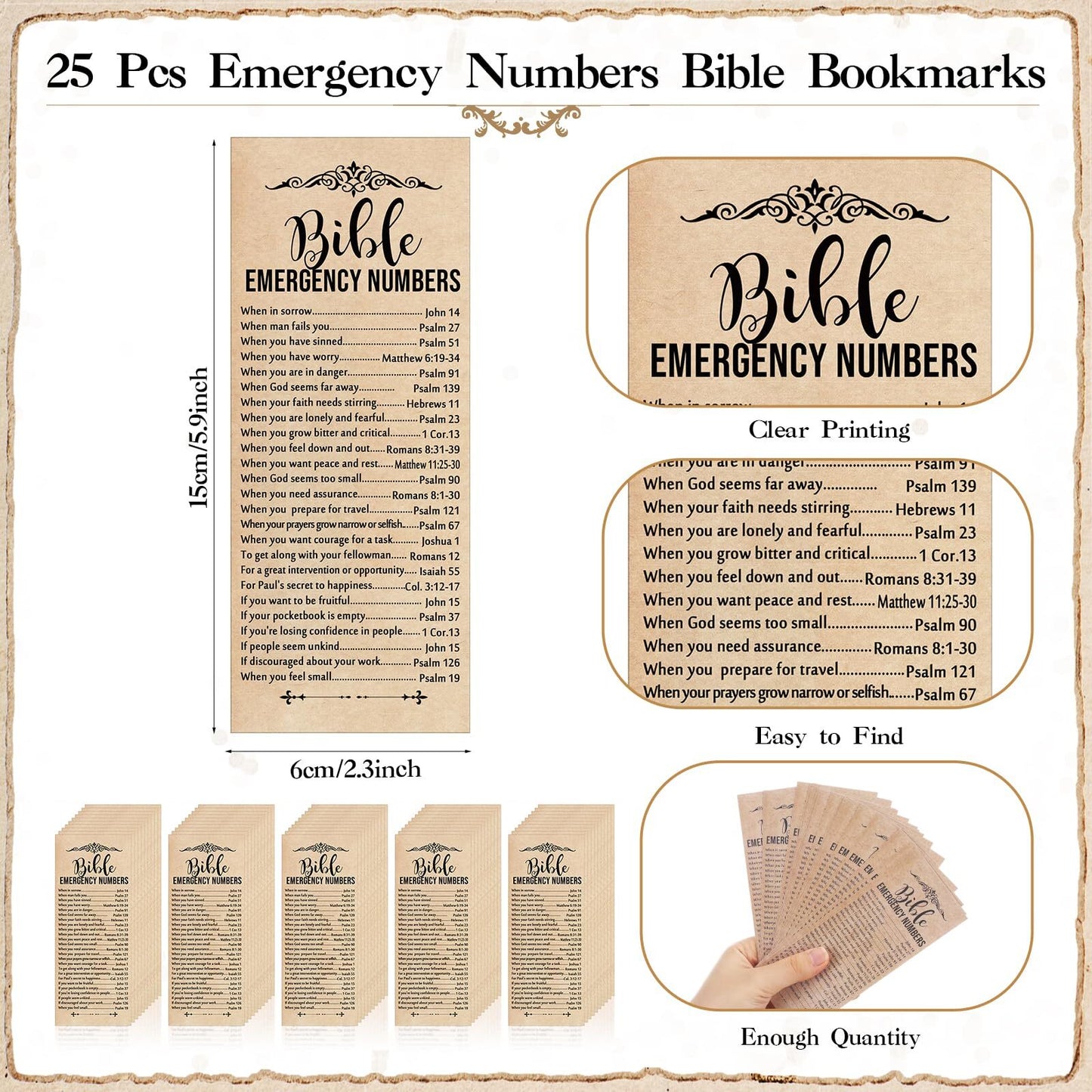 25 Sets Christian Religious Bookmarks Bible Verse Bamboo Pens 2'' X 6'' Emerg...
