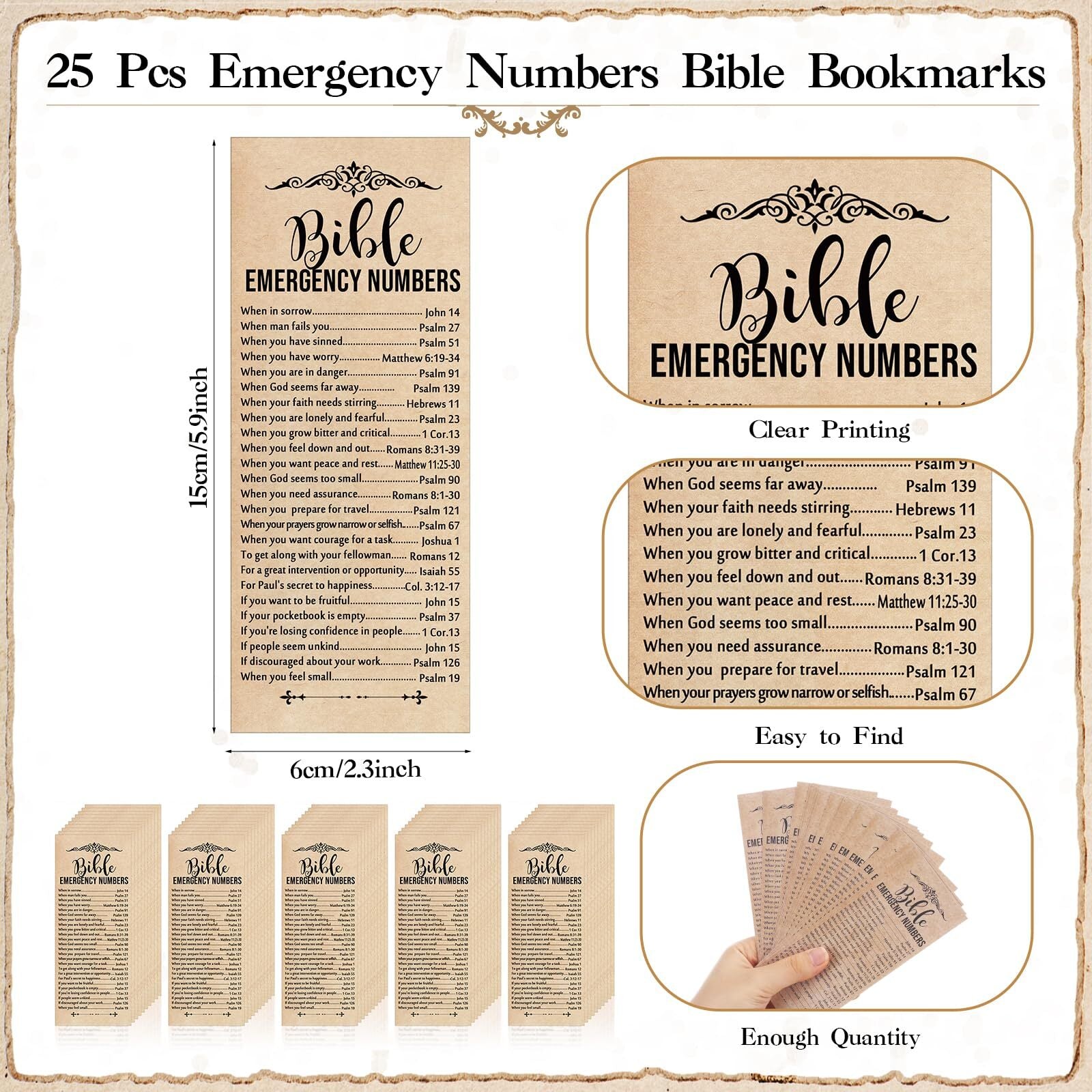 25 Sets Christian Religious Bookmarks Bible Verse Bamboo Pens 2'' X 6'' Emerg...