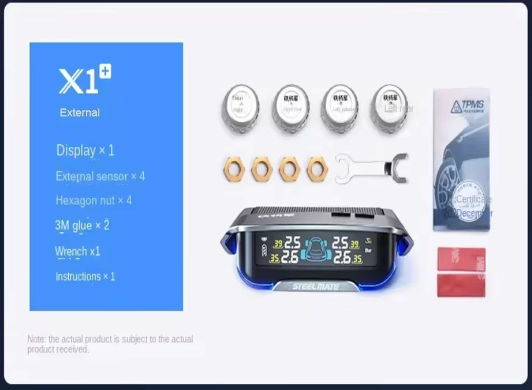 Tire Tpms Pressure Monitor Built-In External X1+ plus Car Tire Sensor Solar High-Precision Tire Inspection