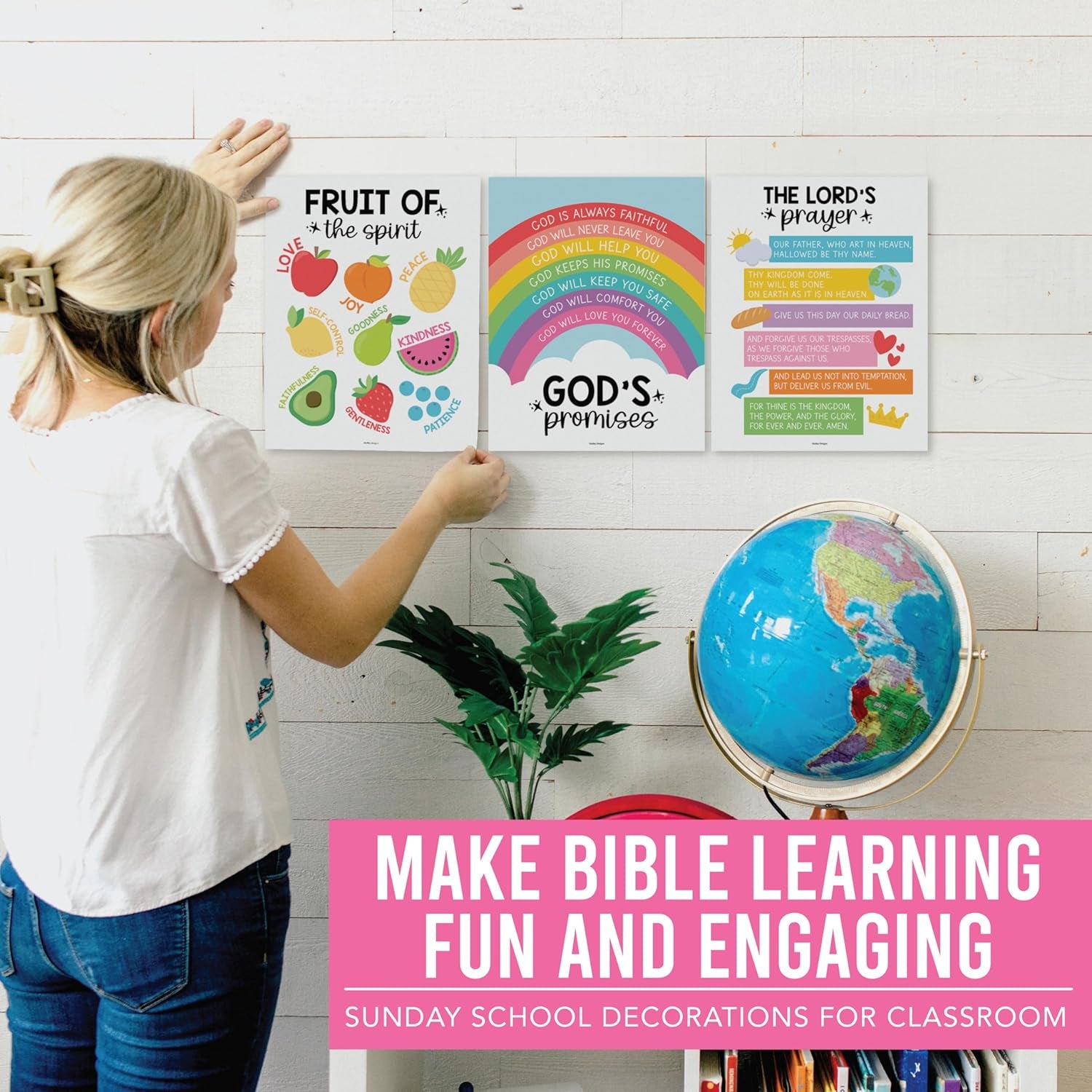 Sunday School Decorations for Classroom – 9 Bible Posters for Kids, 11X14In Book