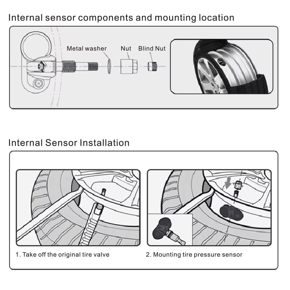 Solar Power TPMS Car Tire Pressure Monitoring System with 4 External or Built-In Sensors LED Display