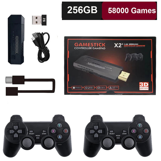 X2 plus 256G 58000 Game 4K Game Player 3D HD Retro Video Game Console Wireless Controller TV 50 Emulator for Kids Gifts