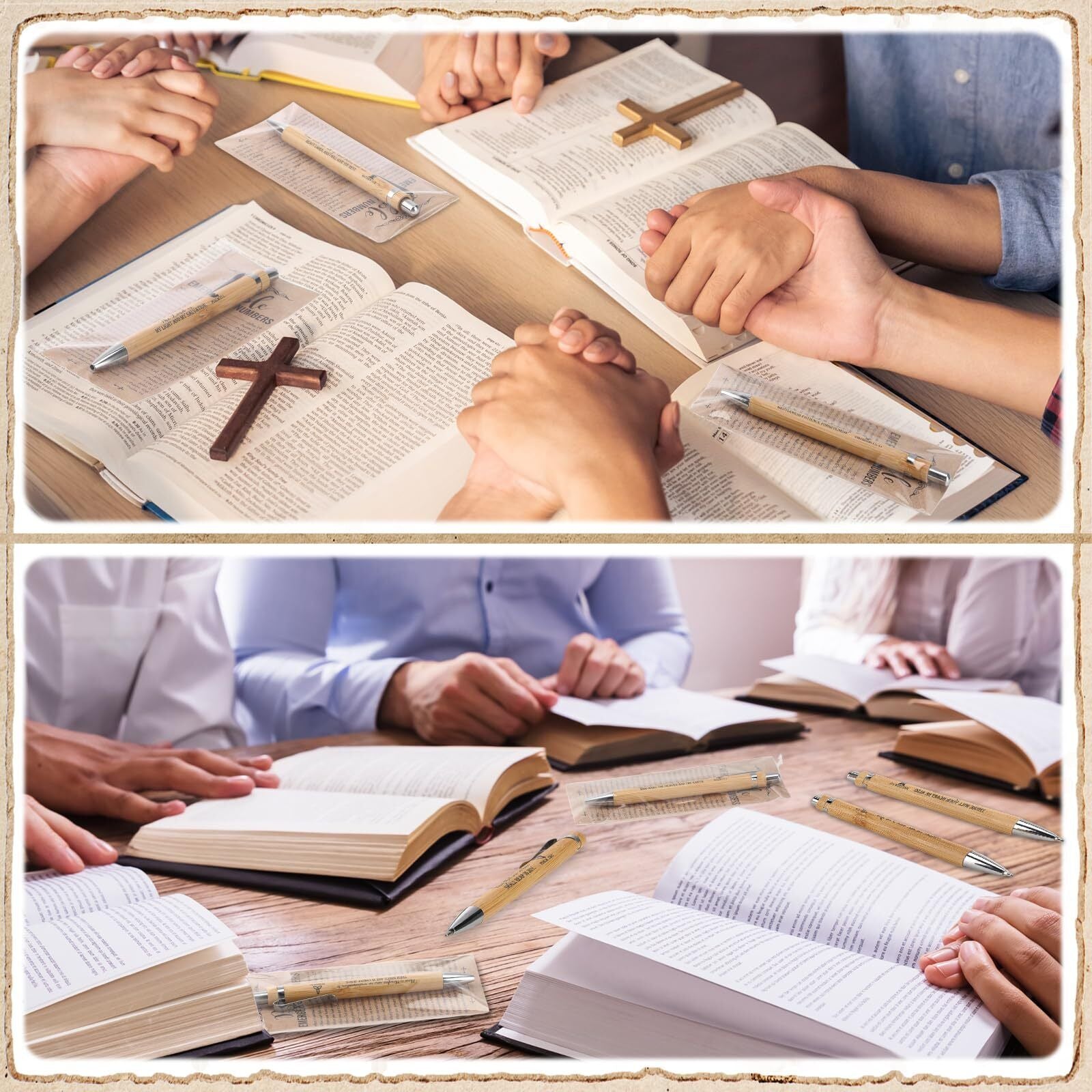 25 Sets Christian Religious Bookmarks Bible Verse Bamboo Pens 2'' X 6'' Emerg...