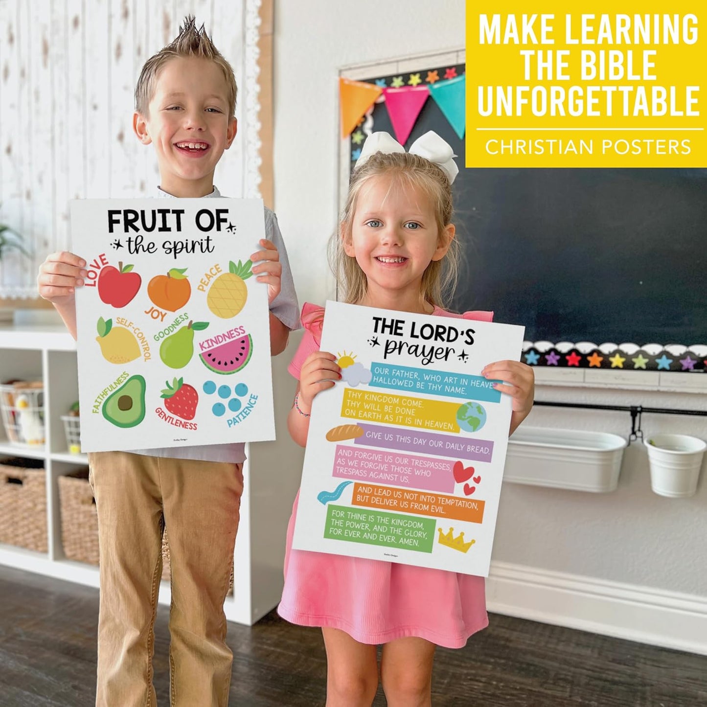 Sunday School Decorations for Classroom – 9 Bible Posters for Kids, 11X14In Book