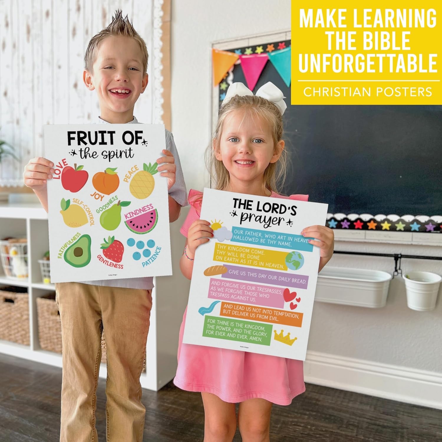 Sunday School Decorations for Classroom – 9 Bible Posters for Kids, 11X14In Book