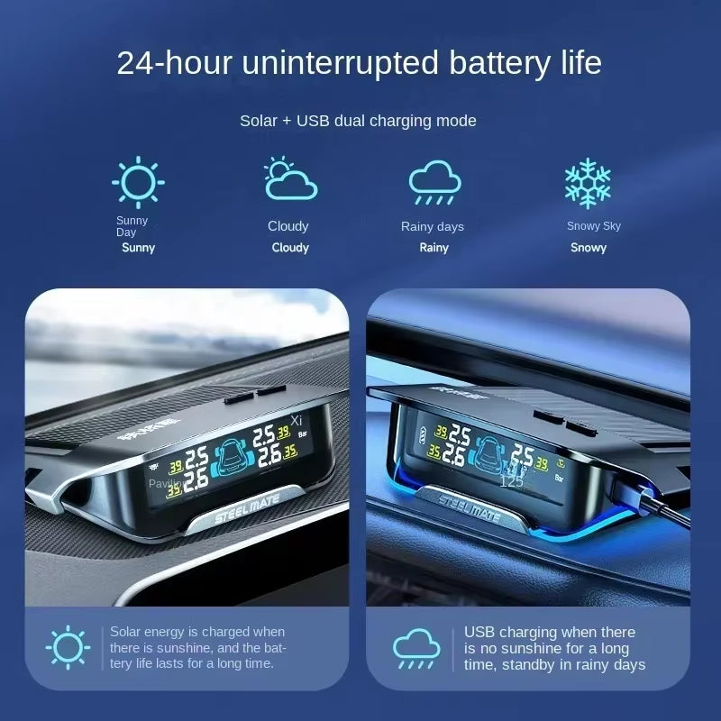 Tire Tpms Pressure Monitor Built-In External X1+ plus Car Tire Sensor Solar High-Precision Tire Inspection
