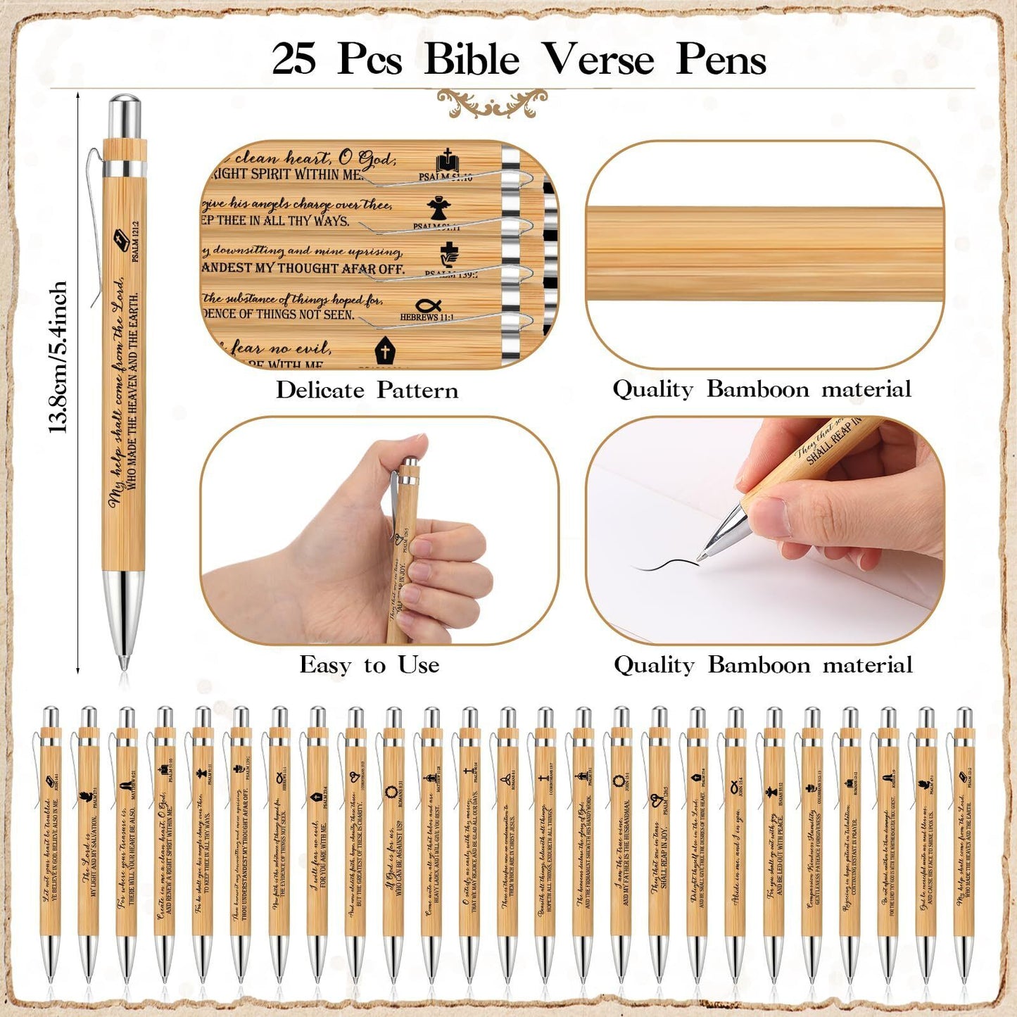 25 Sets Christian Religious Bookmarks Bible Verse Bamboo Pens 2'' X 6'' Emerg...