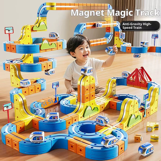 🚂 Montessori Toy Electric Magnetic Track Train for Kids - DIY Tracks, Brain Development Learning Set, Baby Christmas Gift Toy