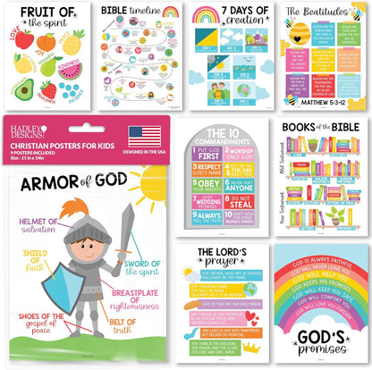 Sunday School Decorations for Classroom – 9 Bible Posters for Kids, 11X14In Book