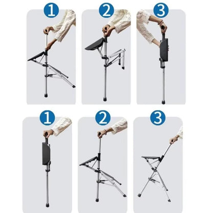 🚶‍♂️ Premium Foldable Walking Cane with Built-In Seat – Lightweight, Adjustable & Heavy-Duty for Seniors