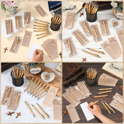 25 Sets Christian Religious Bookmarks Bible Verse Bamboo Pens 2'' X 6'' Emerg...