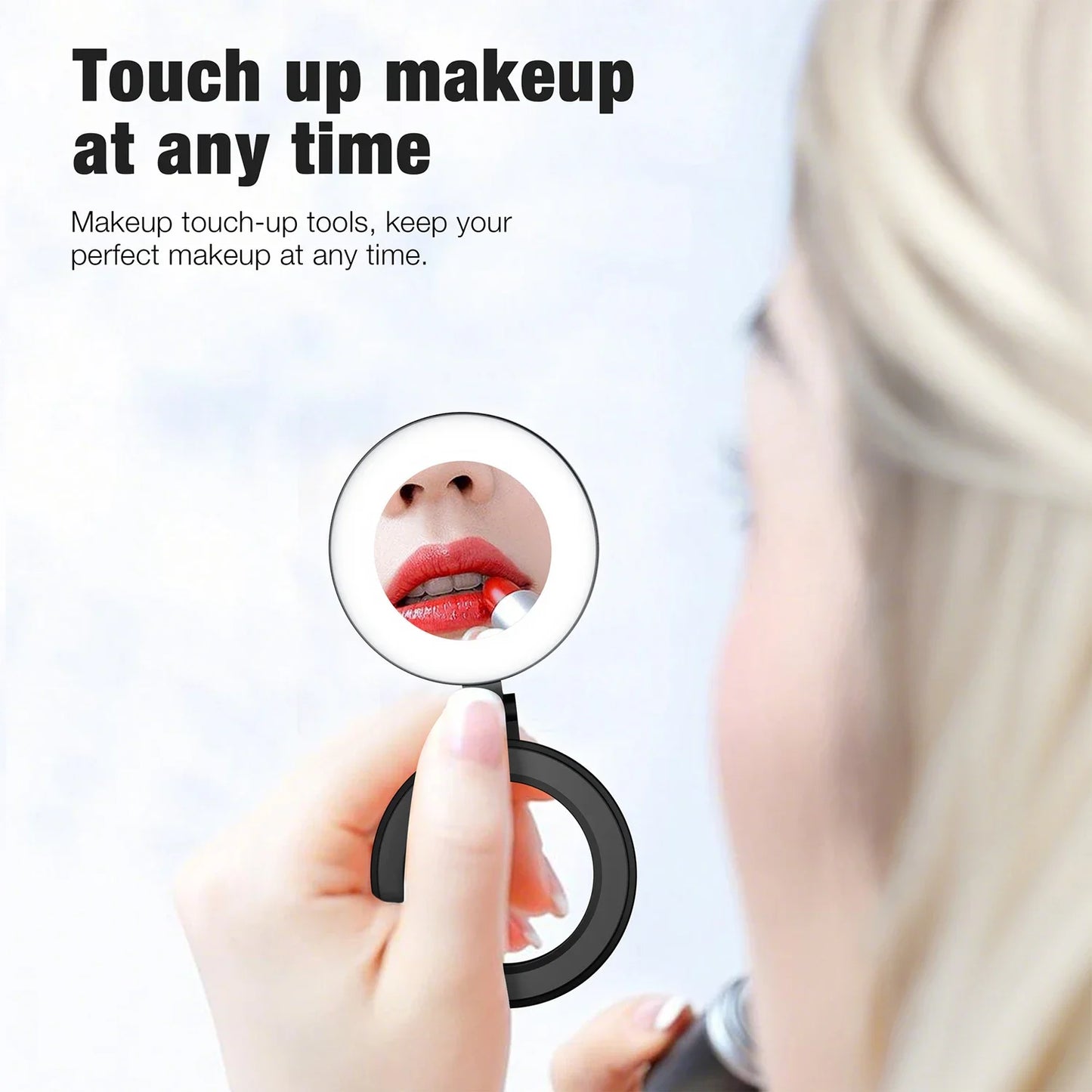 ⭐Magnetic Foldable Selfie Ring Light with Mirror – Portable LED Phone Light for MagSafe, 3-Color Modes, Touch Control & Long Battery Life