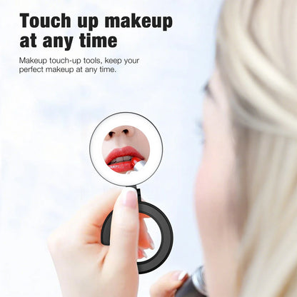 ⭐Magnetic Foldable Selfie Ring Light with Mirror – Portable LED Phone Light for MagSafe, 3-Color Modes, Touch Control & Long Battery Life