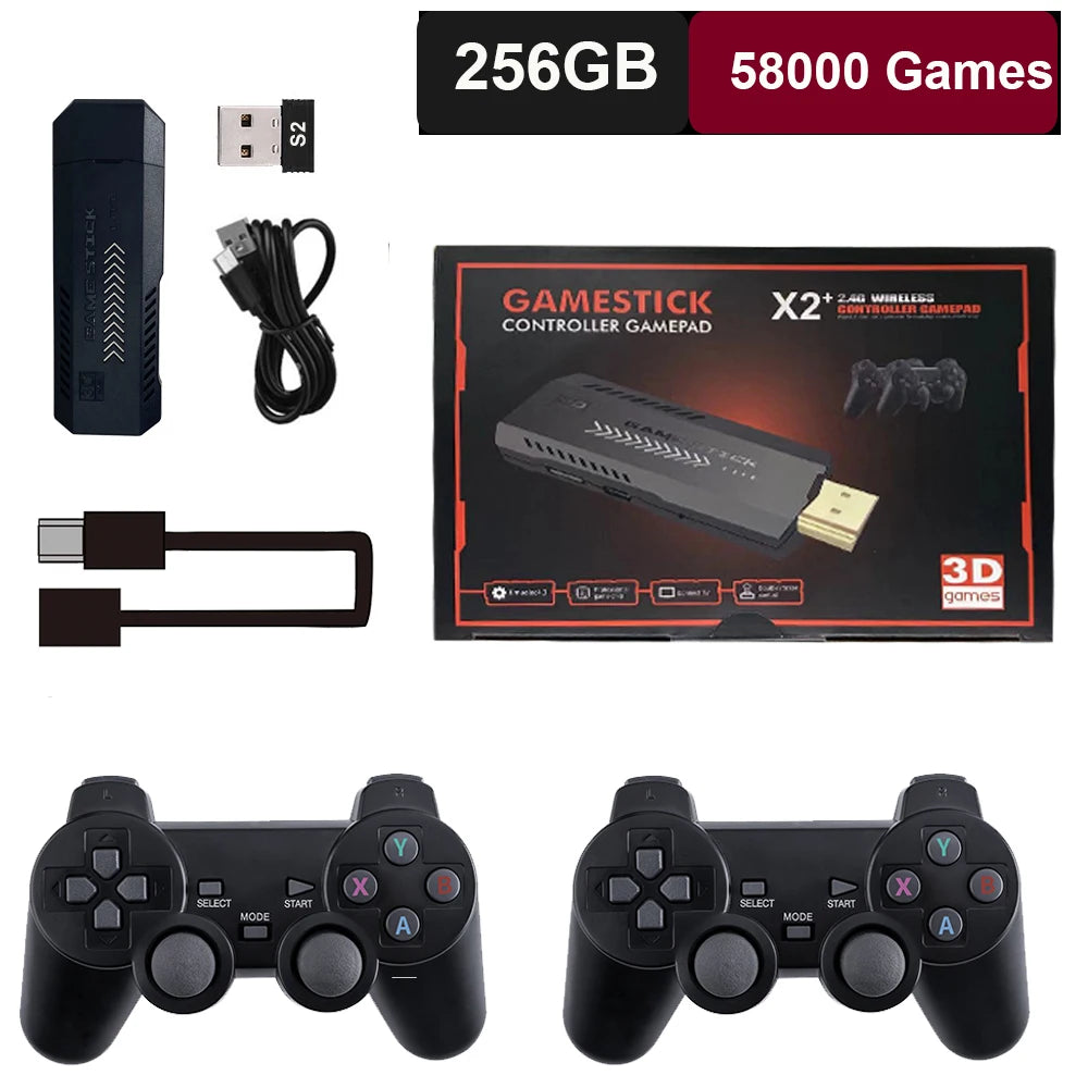 X2 plus 256G 58000 Game 4K Game Player 3D HD Retro Video Game Console Wireless Controller TV 50 Emulator for Kids Gifts