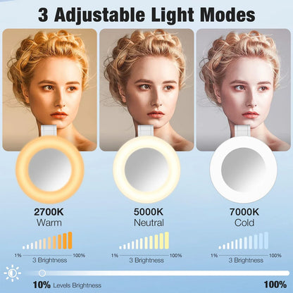 ⭐Magnetic Foldable Selfie Ring Light with Mirror – Portable LED Phone Light for MagSafe, 3-Color Modes, Touch Control & Long Battery Life