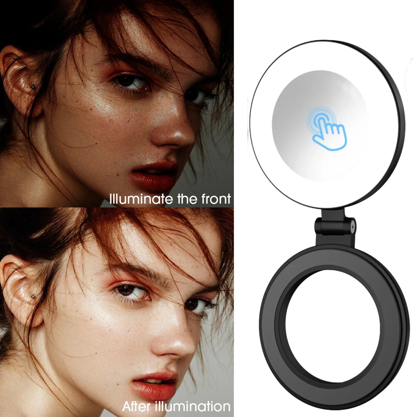 ⭐Magnetic Foldable Selfie Ring Light with Mirror – Portable LED Phone Light for MagSafe, 3-Color Modes, Touch Control & Long Battery Life