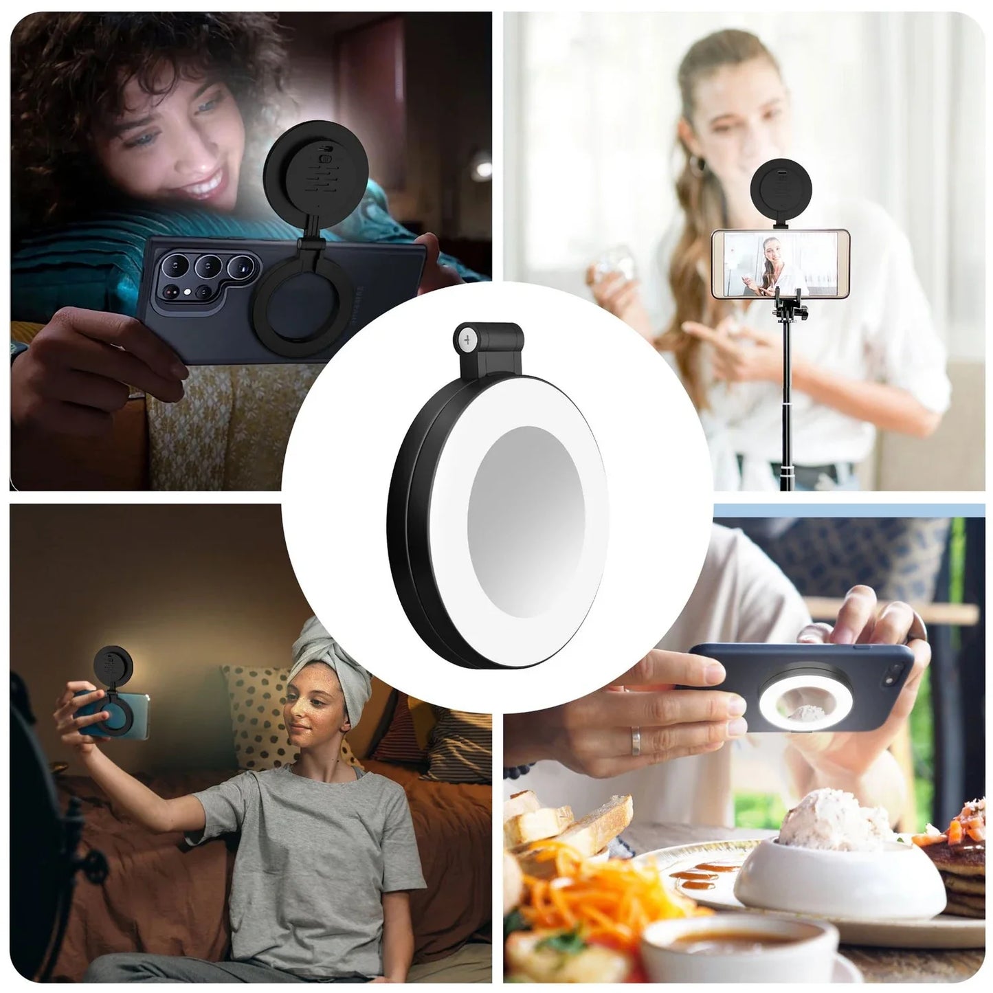 ⭐Magnetic Foldable Selfie Ring Light with Mirror – Portable LED Phone Light for MagSafe, 3-Color Modes, Touch Control & Long Battery Life