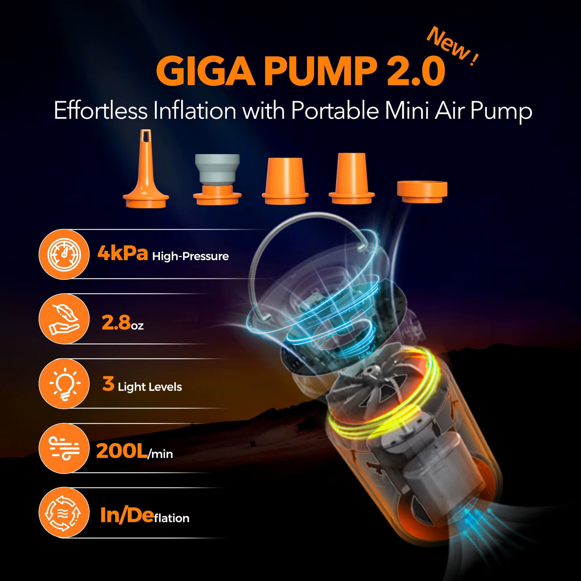 New GIGA Pump 2.0 3 in 1 Outdoor Camping Lantern Vacuum Pump for Mattress Swimming Ring Air Pillow