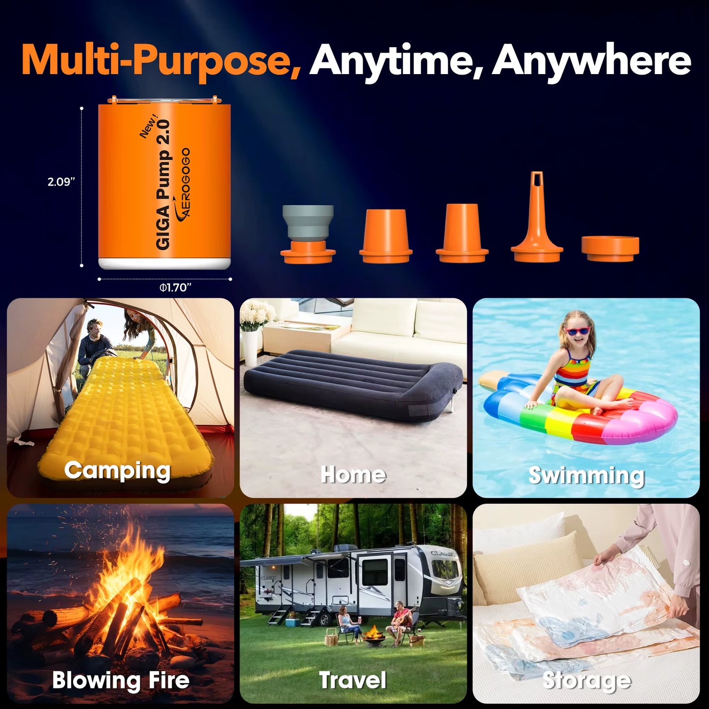 New GIGA Pump 2.0 3 in 1 Outdoor Camping Lantern Vacuum Pump for Mattress Swimming Ring Air Pillow